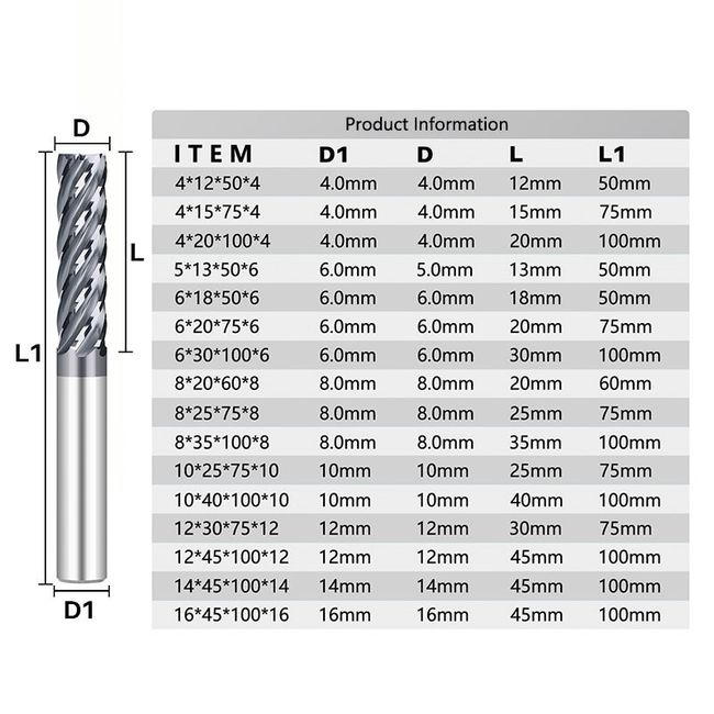 Milling Cutter 4 Flute Router Bit 1-12mm Carbide End Mill Hrc 55 Tialn  Coated Cnc Machine Milling Tools End Mills