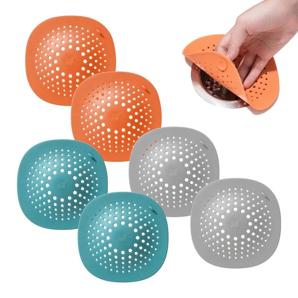 6 Pack Silicone Drain Shower Protector with Sucker,Hair Catcher and Kitchen Sink Strainer Stopper with Easy Installation and Cleaning - Hair Catcher for Shower Drain and Sink Plug Strainer