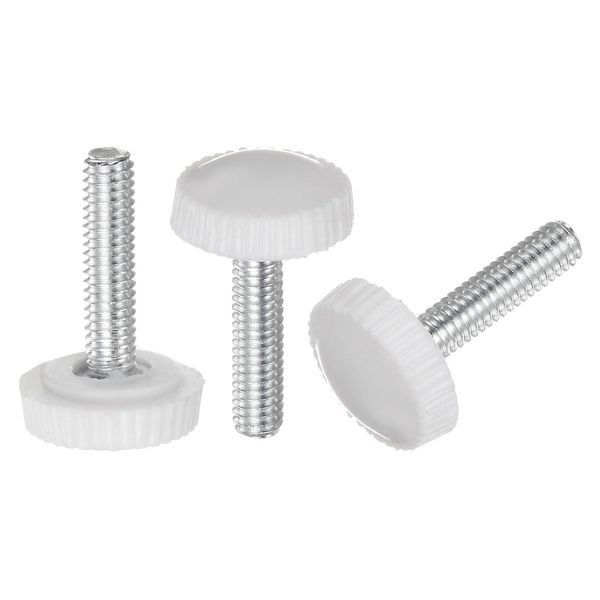 sourcing map 20pcs M4 x 20mm Metric Male Thread Knurled Knobs, Thumb Screw Clamping Knobs Grip Plastic Handle Hand Knobs with Threaded Stud, White