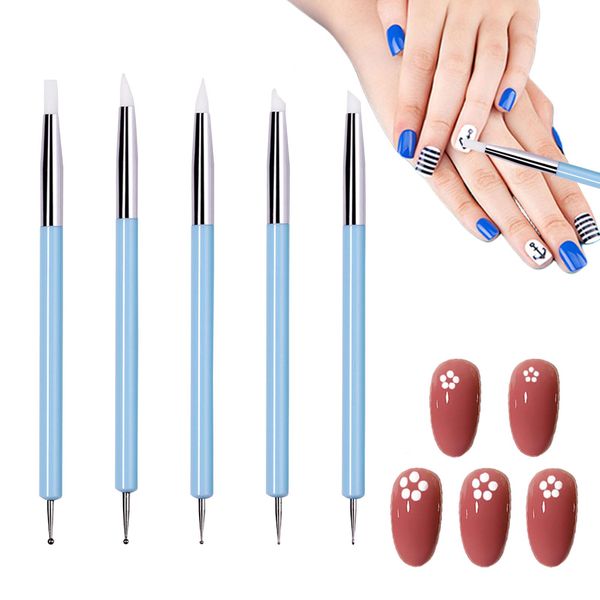 Nail Brush Set of 5 Silicone Brush Dot Pen Gel Nail Brush Dot Art Pen Nail Art Brush Simple Self Nail Nail Polish Brush Resin Painting Brush