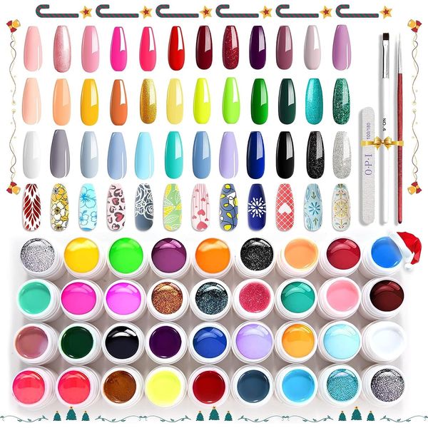 36 Colors Gel Nail Polish Set Comozon 39 Pcs Gel Nail Polish Kit Gel Polish Set with Painting Drawing Nail Brush, DIY Manicure, Nail Design for Beginner