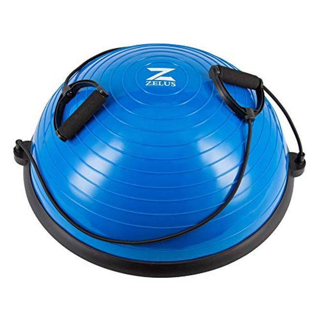 ZELUS Balance Ball Trainer with Resistance Bands and Foot Pump, Inflatable Yoga Ball for Home Gym Workouts, 23 Inch Exercise Half Ball for Balance Training Core Strength Fitness More, 330lb Cap