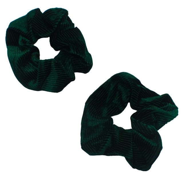 Topkids Accessories - Luxury Corduroy-Style Velvet Scrunchies Elastic Hair Band Ponytail Holders Hair Bobbles Hair Accessories for Women - Pack of 2 (Bottle Green)