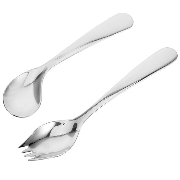 iplusmile Adaptive Utensils for Elderly Curved Spoon and Fork Set Stainless Steel Disabled Auxiliary Spoon Spork Kit Handles Silverware Feeding Aids for Adults