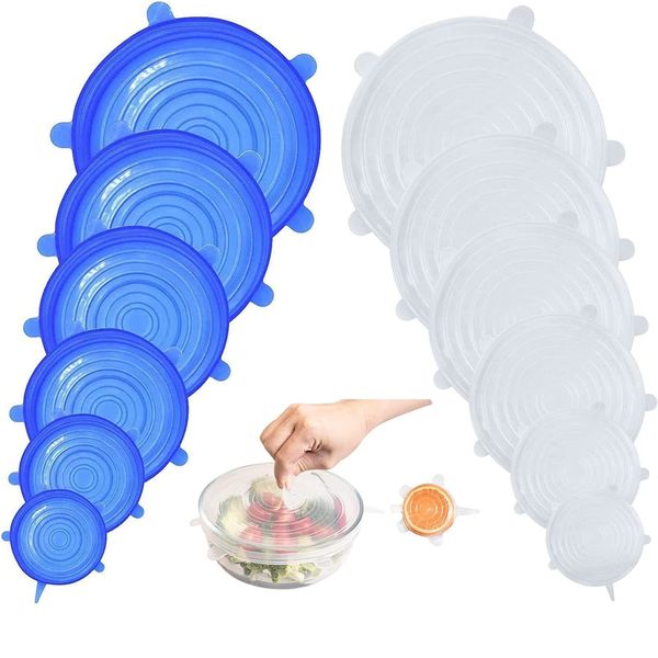 NHCDFA Silicone Lids Food Covers,12pcs Stretch Lids,Reusable For Yoghurt Pots,Microwave Can & Tin Cover Lid,Microwave Cover,Expandable To Fit Various Shape Of Containers, Blue, Medium