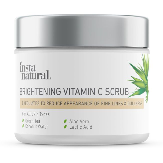 InstaNatural Brightening Vitamin C Face Scrub, Gently Exfoliates and Refines for Smooth Skin, Minimizes Lines + Wrinkles, with Green Tea and Aloe Vera, 2 Fl Oz