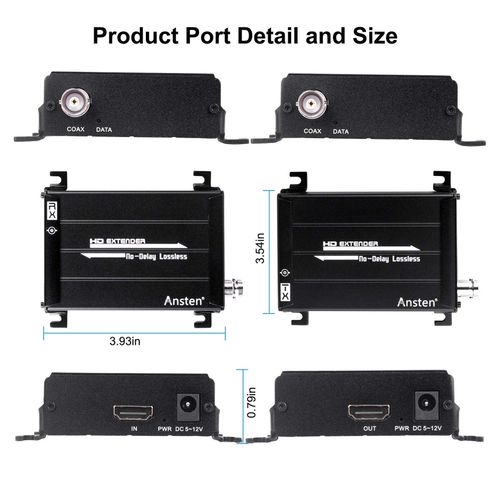 ANSTEN HDMI Over Coax Extender 984 FT Ultra-Long Range via Coaxial Cable, HDMI Transmitter and Receiver, HDMI Extender Support 1080P Full HD Signal Lossless No Delay, for DVR and DVD Players(Black)