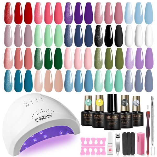 ROSALIND Gel Nail Kit, 20 Colors Gel Nail Polish set with lamp starter kit, Base and Matte Glossy Glitter Top Coat Nail Kits Full Set for Beginners