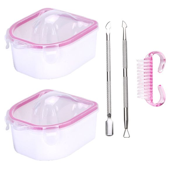 Nail Soaking Bowl Set, 2PCS Finger Soaking Bowl ​Handle Grip Nail Brush Triangle Cuticle Peeler and Stainless Steel Cuticle Pusher Nail Art Tool for Fingernail Toenail Caring Cleaning Brushes Kit…