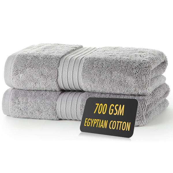 ALSAP Grey Hand Towels Pack of 2 - Ultra Soft Super Absorbent 700 GSM Egyptian Cotton Towels - Bathroom Linen Sets - Luxury Hotel Quality Cotton Hand Towels Set Convenient Size 50x90 cm