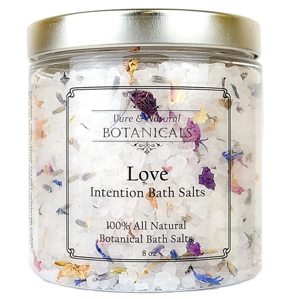 Love Intention Bath Salts |100% All Natural 8 oz | Hand Blended with Herbs & Essential Oils | Wiccan Pagan Magick Metaphysical