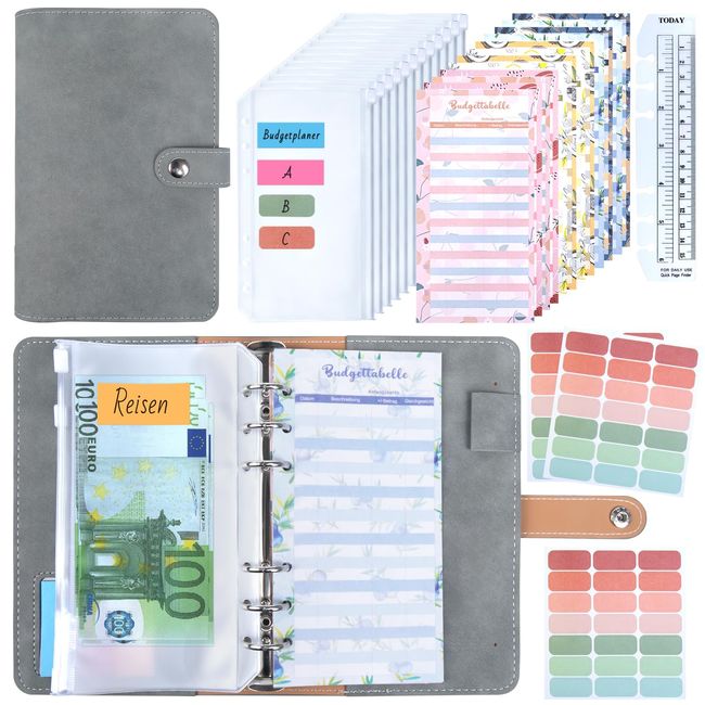 Budget Planner, Binder - Haushaltsbuch A6 Planner Geldumschläge Umschlagmethode,Budgetplaner Geld Organizer Sparbuch mit Folien für Finanzplaner Sparen Mappe,Cash Stuffing Startset