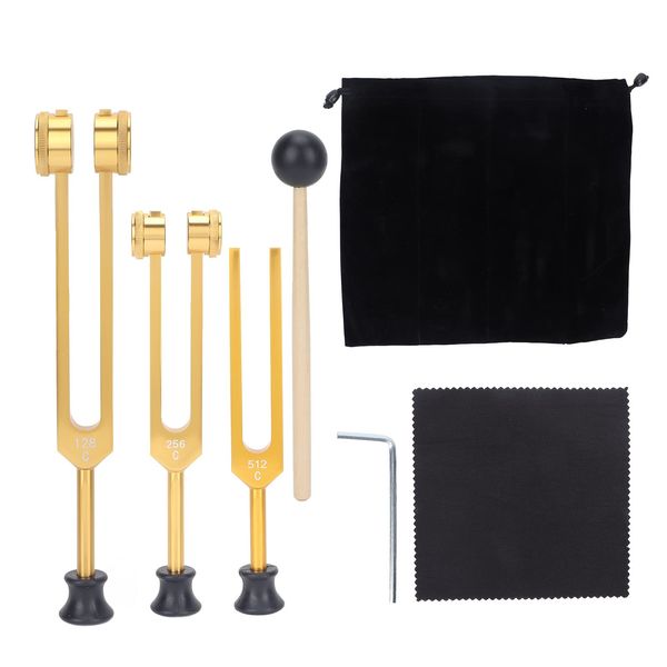 Tuning Forks Set (128Hz, 256Hz, 512Hz) Body Weighted Tuning Forks for Healing Chakra Set Medical Sound Healing Tools, Spiritual Items & Meditation Tools(Gold)