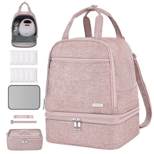 DERJUNSTAR Breast Pump Bag, Spectra Pump Backpack, Mini Pumping Bags with Pockets for Working Mom, Compatible with Spectra S1, S2, Pink