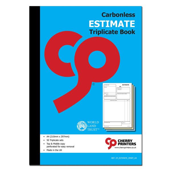 Cherry Carbonless NCR Estimate Triplicate Book A4 50 Sets