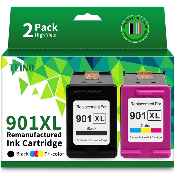 TEINO 901 Ink Cartridges Remanufactured Ink Cartridge Replacement for HP 901 901XL 901 XL use with HP OfficeJet J4680 J4580 4500 J4500 Series J4680c J4624 J4640 J4524 Printers (Black Tri-Color) 901XL