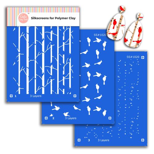 GOTO CLAY TOOLS 3 Layers Cardinal in Birch Slik Screens, Christmas silkscreens for Polymer Clay Earring Making SSCMB-67