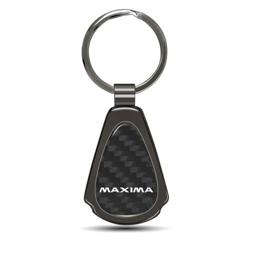 iPick Image Compatible with Nissan Maxima Real Black Carbon Fiber Gunmetal Gray Metal Teardrop Key Chain