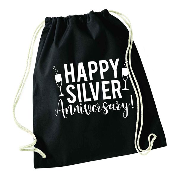 Flox Creative Black Drawstring Bag Silver Anniversary