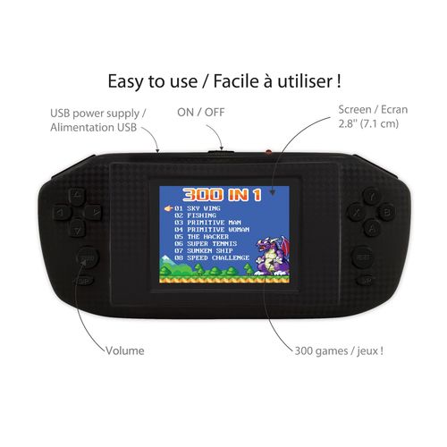 LEXiBOOK JL3000 Power Cyber Arcade Portable Game Console, 300 Games, 2.8" LCD Color Screen, Black