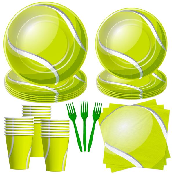 Xenorik Tennis Birthday Plates And Napkins Party Supplies - Tennis Party Decorations Tableware, Paper Plate, Cup, Napkin, Disposable Fork, Sports Tennis Ball Birthday Table Decorations | Serve 24