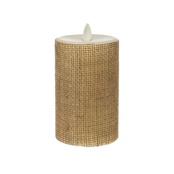 Remote Ready With Built-In Timer Ivory Burlap 3 x 5 Wax LED Pillar Candle