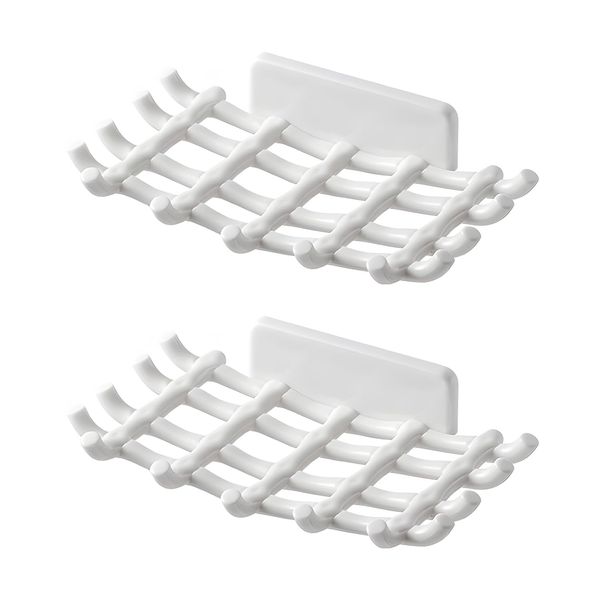 2-Pack Wall-Mounted Soap Dish with Drain & Hook – No-Drill Soap Holder for Bathroom & Kitchen Sink (White)