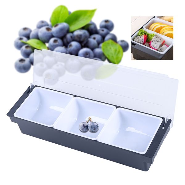 3 Tray Compartment Chilled Server Bar Fruit Caddy Food Box Condiment Dispenser