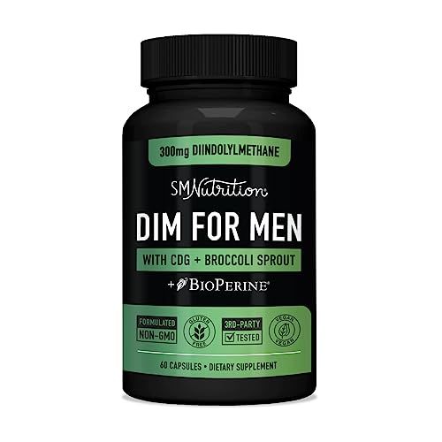 DIM 300mg For Men | Estrogen Blocker & Aromatase Inhibitor | Men's Hormone Balance & Fitness Booster Supplement | Diindolylmethane Plus CDG & Sulforaphane for Mens Health | Gluten-Free | 60 Capsules