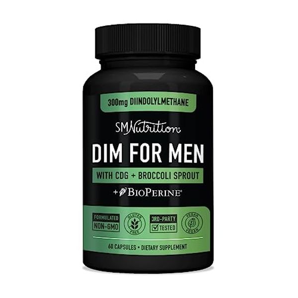 DIM 300mg For Men | Estrogen Blocker & Aromatase Inhibitor | Men's Hormone Balance & Fitness Booster Supplement | Diindolylmethane Plus CDG & Sulforaphane for Mens Health | Gluten-Free | 60 Capsules