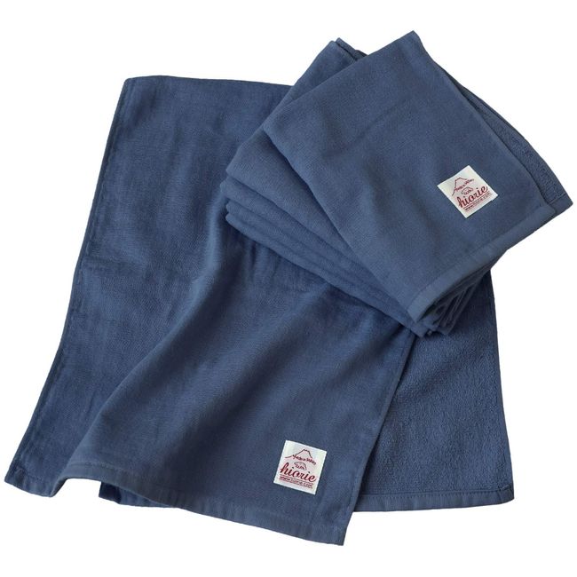 Hiorie Face Towel, Denim Color, Gauze Towel, Set of 3, Navy, Made in Japan