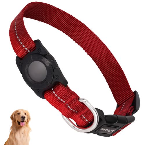 LIOPARD AIRTAG Dog Collar,IP68 Waterproof, Heavy Duty & Reflective Airtag Holder Dog Collar for Medium & Large Dogs, Durable, Stylish, Compatible with Apple Airtag (Red, L)