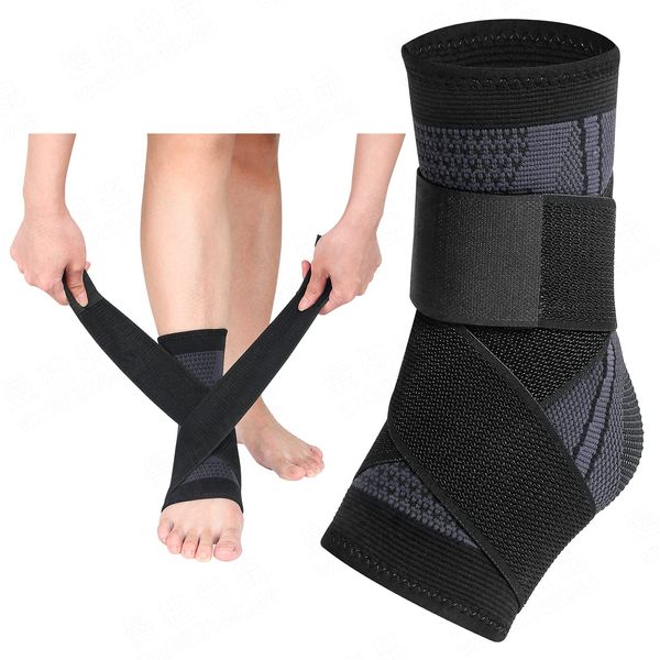 cgyqsyk Ankle Brace, Ankle Support for Women & Men, Ankle Compression Sleeve Ankle Wrap w/Ankle Strap for Relief Sprained Ankle, Fasciitis, Achilles Tendon, Injured Foot, Recovery, Sport, Running (M, Black, 1)