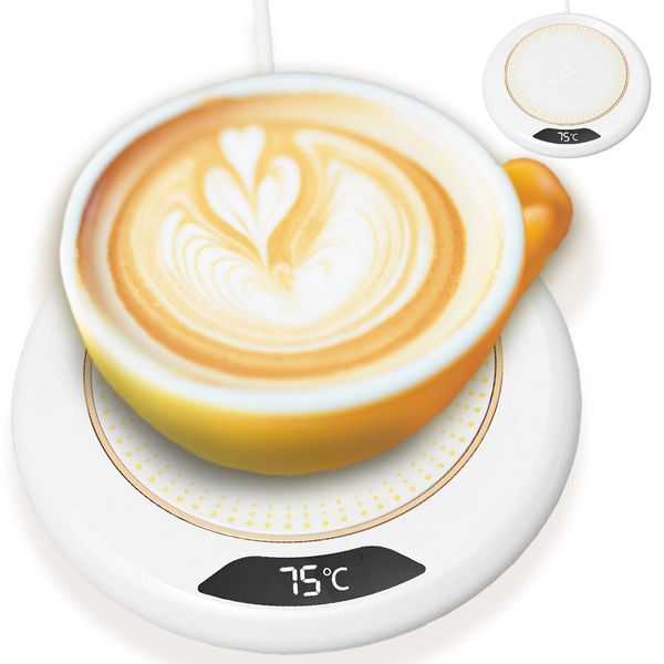 MY MiYAVi Cup Warmer Coffee Warmer Thermal Coaster USB 3 Level Switch 55°C to 75°C 8-Hour Auto Power Off Function (White)