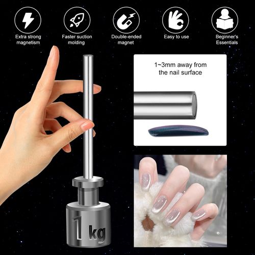 vnjaoi Nail Magnet Tool,Super Long Double-head Nail Magnet Pens Magnet Stick 3D Magnetic Cat Eye Gel Polish Nail Art, for DIY 3d Magnetic, Salon, Studio or Home