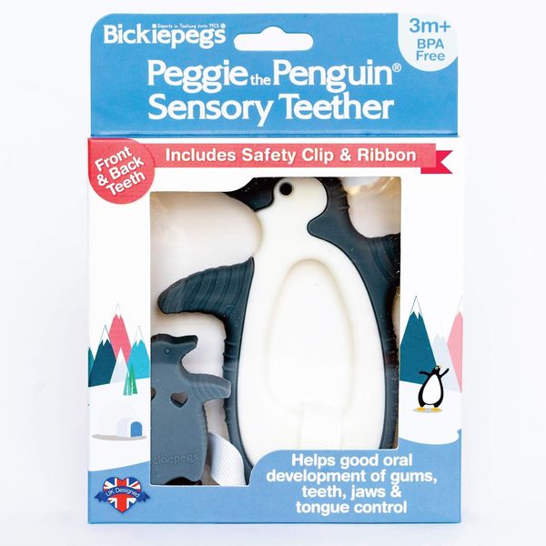 Bickiepegs Peggie The Penguin Clip-on Sensory Teething Toy - Teething Toy for Babies - Peggie The Penguin Teether - Teething Rings for Babies and Todd