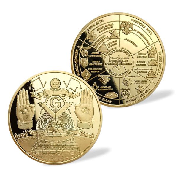 Masonic Challenge Coin Gold Plated Freemason Commemorative Coins
