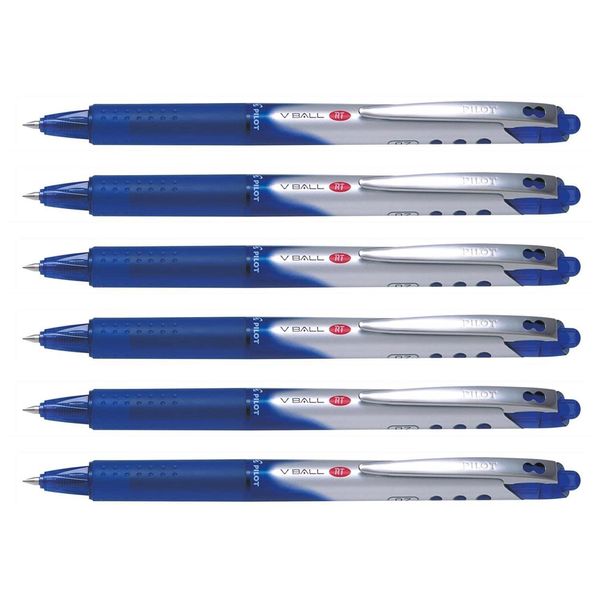 PILOT V-Ball 7 RT Retractable Rollerball Pens Medium Point Blue Pack of 6aa
