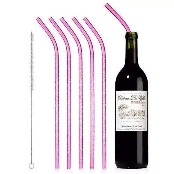 Reusable Wine Bottle Straws Pack Of 6 Includes Straw Cleaning Brush Perfect Host