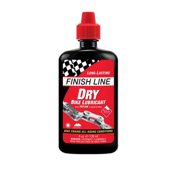 Finish Line DRY Teflon Bicycle Chain Lube, 4-Ounce Drip Squeeze Bottle