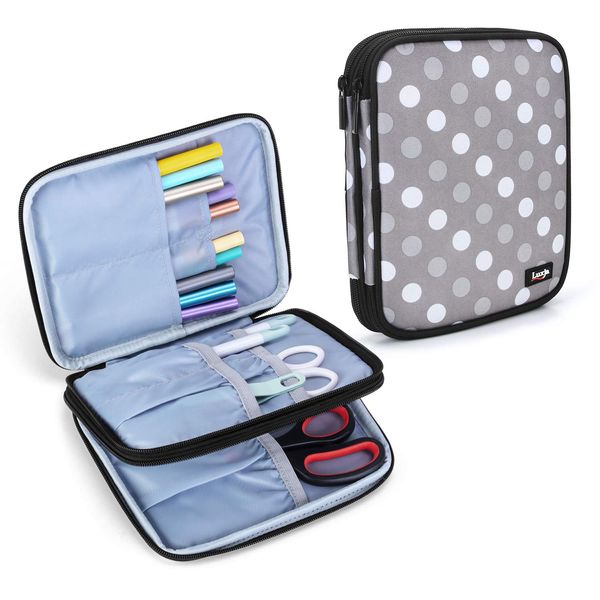 LUXJA Carrying Bag Compatible with Cricut Pen Set and Basic Tool Set, Double-layer Organizer Compatible with Cricut Accessories (Bag Only), Gray Dots