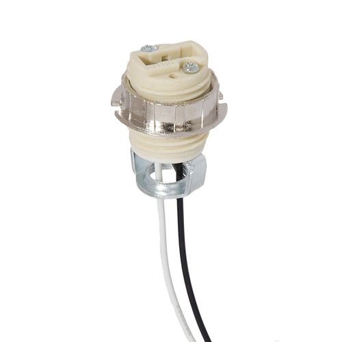 B&P Lamp® Porcelain G9 Socket with External Threads and Ring, 72 Inch Wire Leads