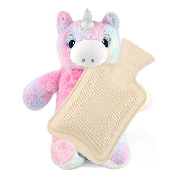 Newthinking Hot Water Bottles for Kids, 1L Unicorn Hot Water Bottle with Cover, 3D Animals Unicorn Hot Water Bottle with Soft Plush Cover for Kids Girls Warm Pain Relief