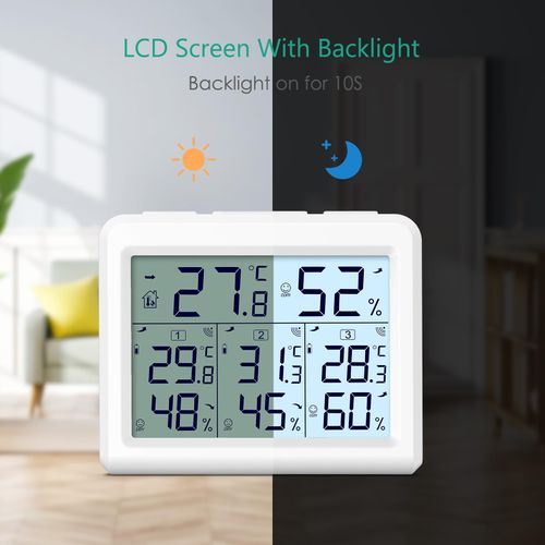ORIA Indoor Outdoor Thermometer Hygrometer with 3 Sensor, Digital Temperature Monitor Humidity Meter with Backlight, Wireless Weather Station with Comfort Icon, Arrow Trends, Pefect for Home Office