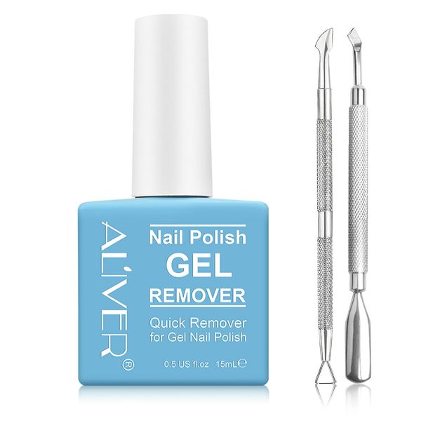 Gel Remover for Nails - 15ML Professional Gel Nail Polish Remover with Cuticle Pusher and Nail Polish Scraper, Soak-Off Gel Nail Polish Kit, Quick & Easy Peel Off Nails Polish In 2-5 Minutes