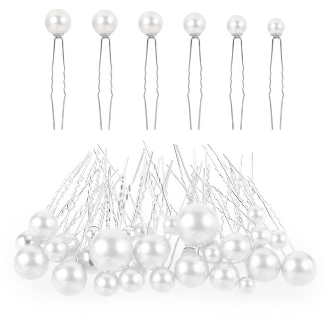 Lusofie 36Pcs Pearl Hair Pins Wedding Preals for Hair Bridal Hair Pearls Pearl Bobby Pins Pearl Wedding Hair Pins for Women Girl(6 Sizes, White&Silver)