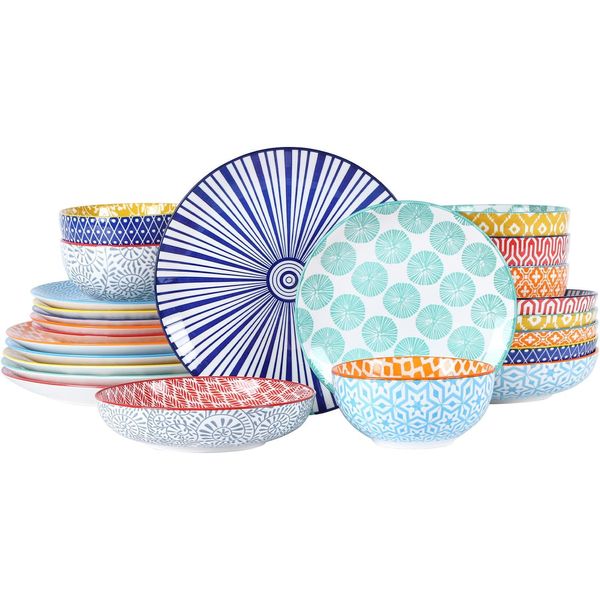 Ceramic Dinnerware Sets for 6, 24 Piece Plates and Bowls Sets, Highly Chip and C