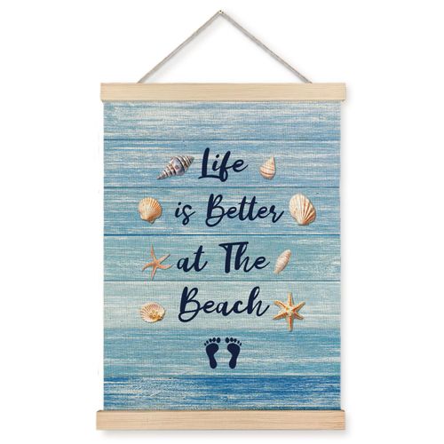 UNCDLV Blue Seashell Beach Poster Hanger Frame, Retro Ocean Coastal Canvas Wall Art, Beachy Room Decor Aesthetic, Life is Better at the Beach Wall Decor for Home Bedroom, 12x16 Inch
