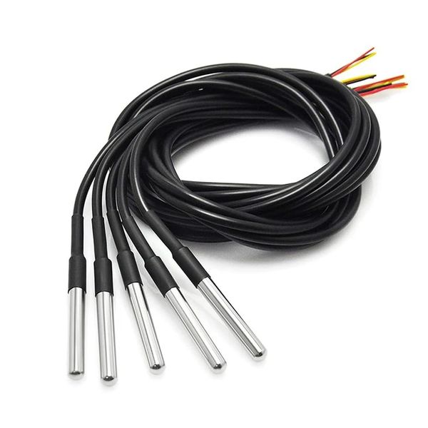 Temperature Sensor, DS18B20 Waterproof Wire, Waterproof DS18b20 Temperature Probe, Stainless Steel Packaging (5PCS)