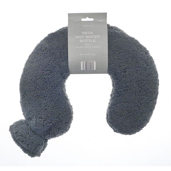 B4E Grey Neck and Shoulder Hot Water Bottle with Soft Teddy Fur Cover| Neck and Shoulder Long Lasting Hot Water Bottle to Release Pain, Headaches and Relax Muscles